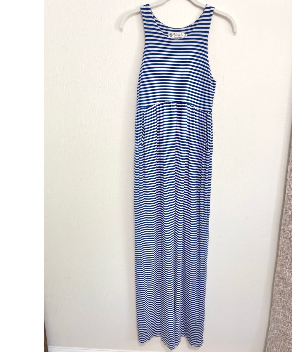 Fighting Eel Hawaii Womens Maxi Dress XS Blue White Striped Beach Coastal Summer